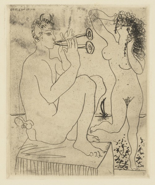 artist-picasso:Faun Flutist and Dancer (Faune flûtiste et danseuse), Pablo Picasso, (October 4, 1945