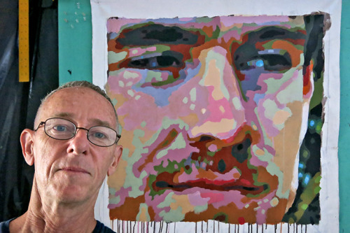 Me and my latest painting, “Irishman” a big (29″x30″) acrylic portrait 