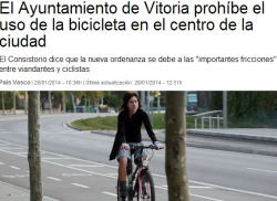 finofilipino:  Aquí la noticia. Otra ordenanza reciente ya prohibía el uso de la bici en aceras de menos de X metros de ancho. Supongo que en breve nos harán pasar la ITV de la bici.