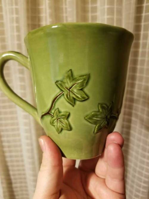 barefootinthewilds:Found this pretty mug in a thrift shop today! I love greens and ivy so I think th