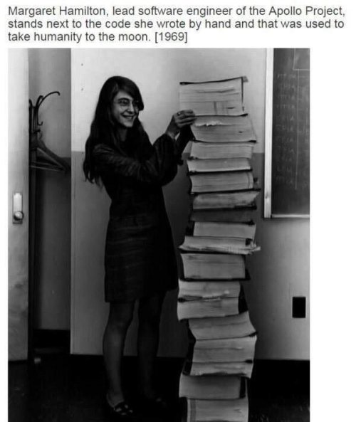 historicaltimes: Margaret Hamilton,lead software engineer of the Apollo projectstands next to the co