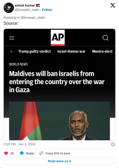 Source: pic.twitter.com/T0oiMnkCa2
— ashok kumar 🇵🇸 (@broseph_stalin) June 2, 2024