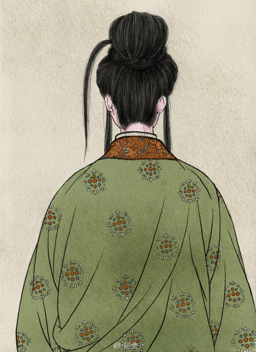 Back portraits of Chinese women depicted in historical art, by Chinese artist -阿舍- (Source). These p