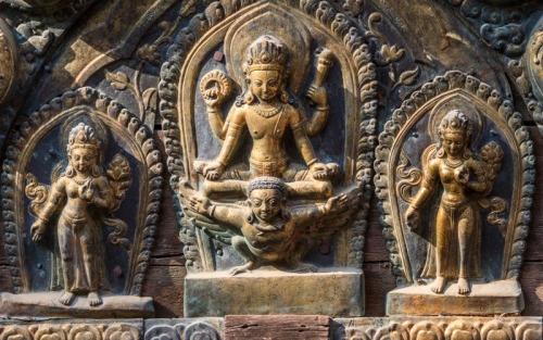 Vishnu on Garuda with Lakshmi and Bhumi, Nepal