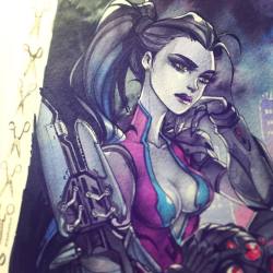 fryingtoilet:  her backstory is so sad 8(🕷 #wip #watercolor #pencil #traditional #ink #overwatch #widowmaker #art #illustration 