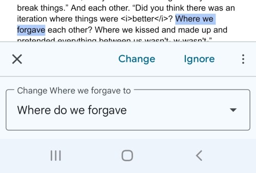 spell check highlighting the words "where we forgave" and suggesting the replacement "where do we forgave."