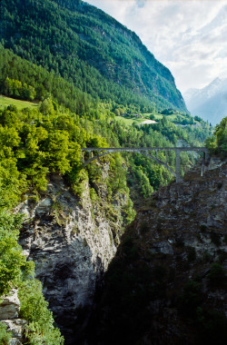 de-preciated:  bridge over an alpine gorge (by miemo)  Somewhere near Stalden in Switzerland.