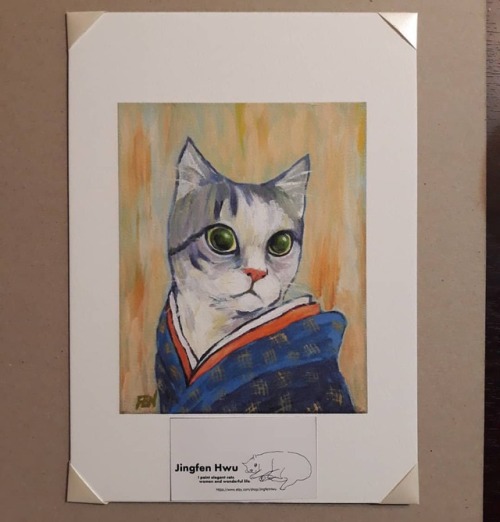 art print of a cat wearing kimono#cat #kimono #catart #catpainting #etsy #painting #art #catincost