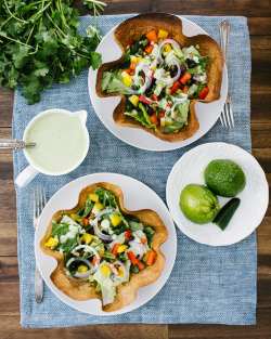 beautifulfoodisamust:  Tortilla Bowl Salad with Green Goddess Dressing