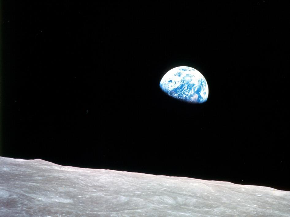 Christmas Eve, 1968, Apollo 8, “Earthrise.”
–the greatest photo ever taken. A blue ball hanging in a black sky. Home.
