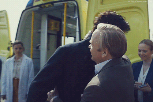 aconsultingdetective:∞ Scenes of SherlockI don’t do handshakes. It’ll have to be a hug.