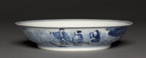 Dish with Laozi Riding a Water Buffalo (interior); Pavilion and Immortals in Rocky Landscape (exteri