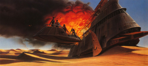 talesfromweirdland:At Jabba’s court and aftermath: Return of the Jedi (1983) art by Ralph McQuarrie.