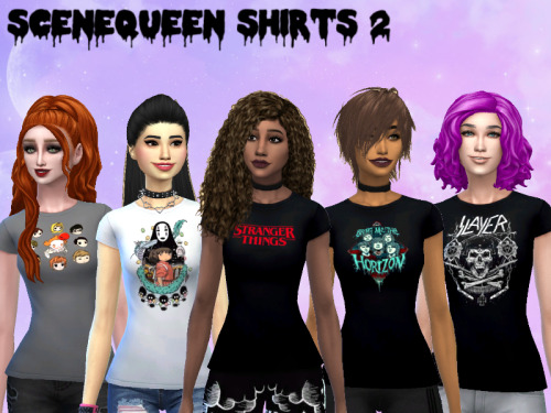 Part 2 of my scene queen shirts, the bands and fandoms include; Slayer, A day to remember, Studio Gh