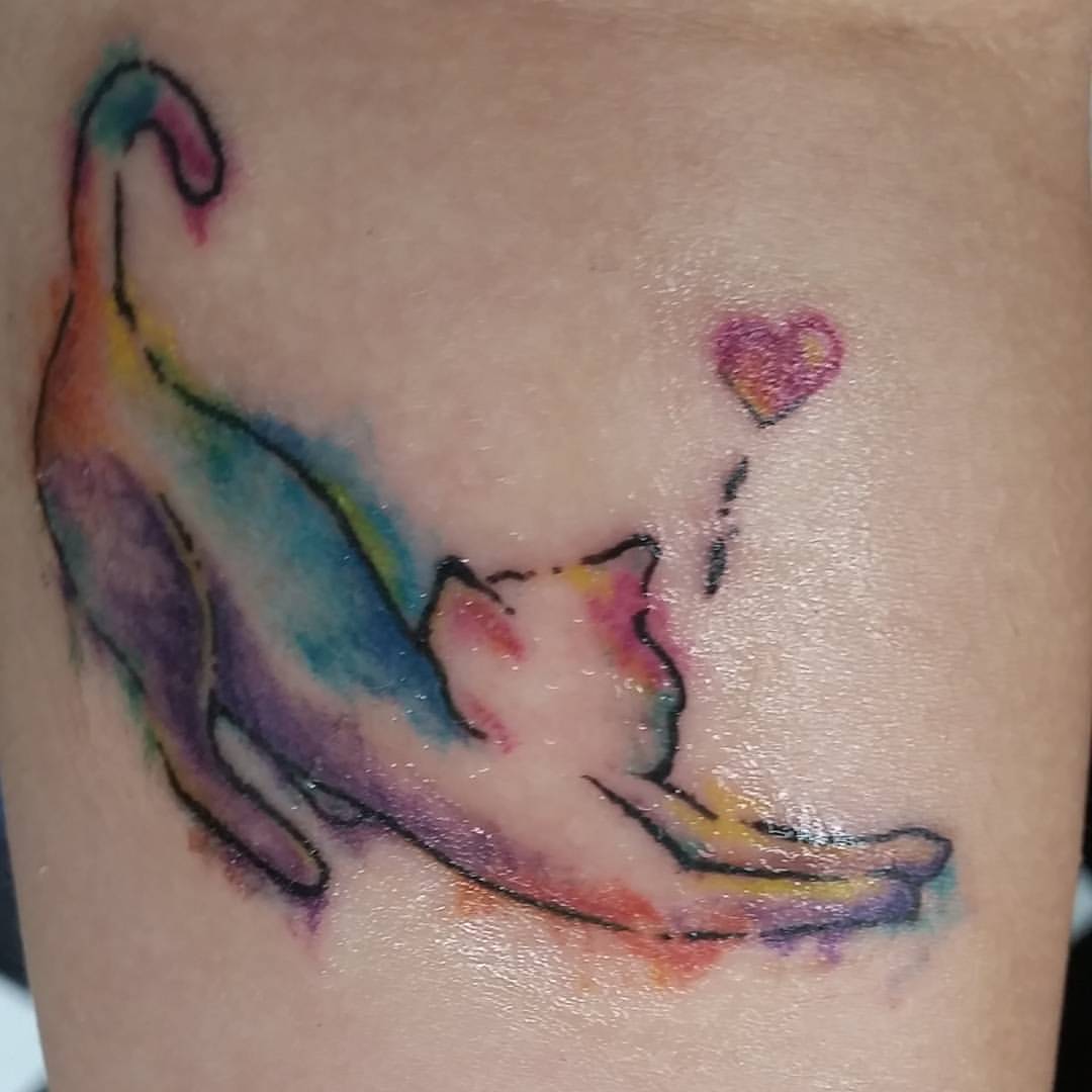 #nofilter #newtattoo #ink #watercolortattoo #cattattoo #kittysoftpaws #forRafael