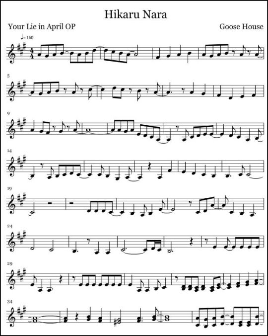 Hikaru Nara Your lie in april OP Sad version Sheet music for Piano (Solo)