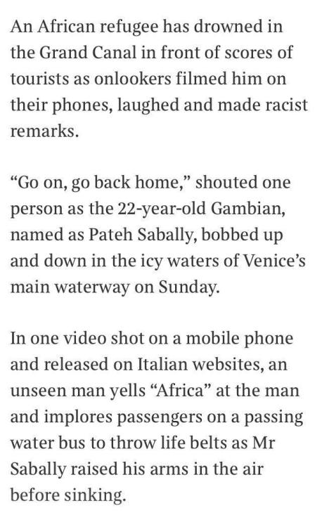 diamondinternational:  borderlinevamp: highlitemami:   melaninmedicine:   nevaehtyler:  WTF ITALY  You ain’t know? Italians are some of the most racist group of people in the world?   Not one of the most capable people went to help. NOT ONE.   Italians