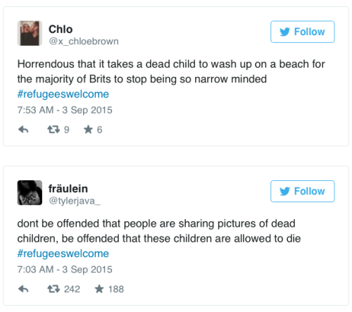 girlhitscar:  micdotcom:  The U.K. just showed the world exactly how to respond to a refugee crisis On Wednesday, images of a Syrian boy who washed up on the Turkish shore went viral after he drowned during a failed attempt to flee his war-torn country.