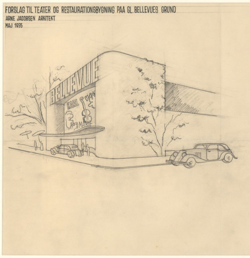 Arne Jacobsen, drawings for Bellevue Theater Klampenborg, 1931-37. Denmark. Via kunstbib.dk