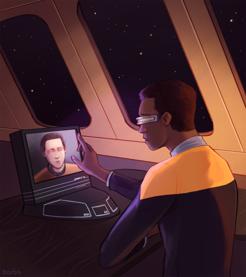 barbsart:A Star Trek TNG commission I finished of Geordi comforting a sad Data who’s overwhelm