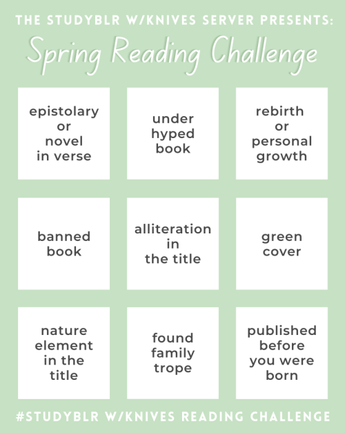 bulletnotestudies: We’re back with another reading bingo! welcome to the Spring Mini Reading Challen