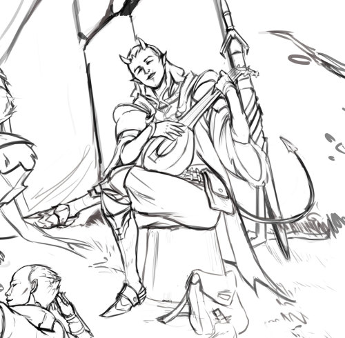  Wip - “What’s for dinner” - sketches. Part of an illustration with all of my DnD OC’s together. Som