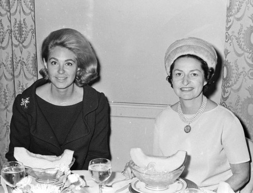 October 24, 1963 - Joan Kennedy and Lady Bird Johnson are seen at a luncheon for Democratic women at