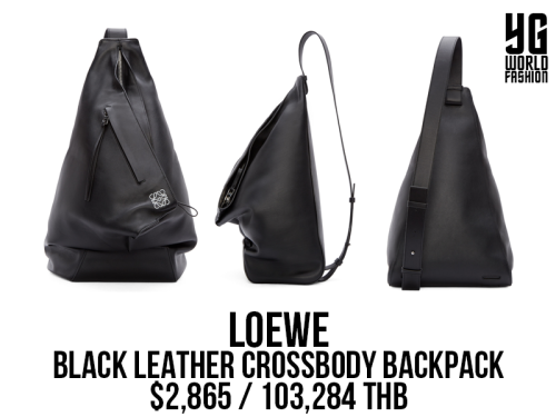 The leather bag on GD’s luggage in this photo is Loewe Black Leather Crossbody Backpack. It’s availa