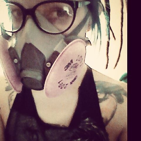bloodaeon:  And today’s fashion is the p100 mask, to be worn during the deep cleaning and decontamination of the living room area.  I still think it needs spikes or something  #allergic2thisplanet #wheezykid4lyfe #remains