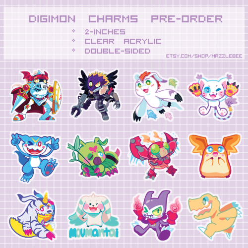 [Reblogs Appreciated! ❤ ❤ ] Hey guys! Preorders are up in my shop for some #Digimon acrylic charms! 