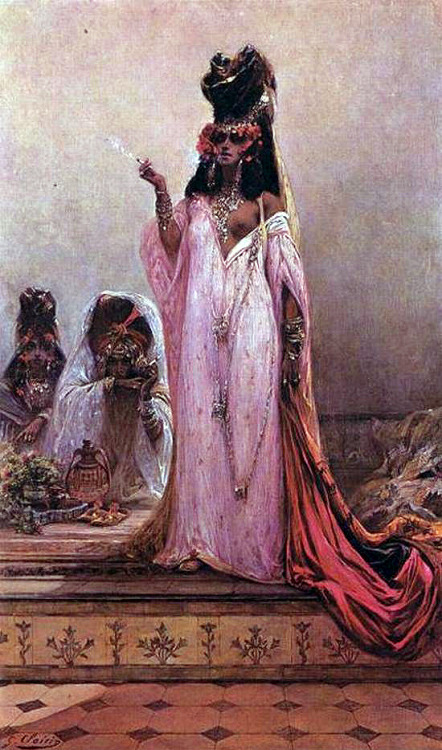 Harem woman smoking a cigarette by Georges Jules Victor Clairin