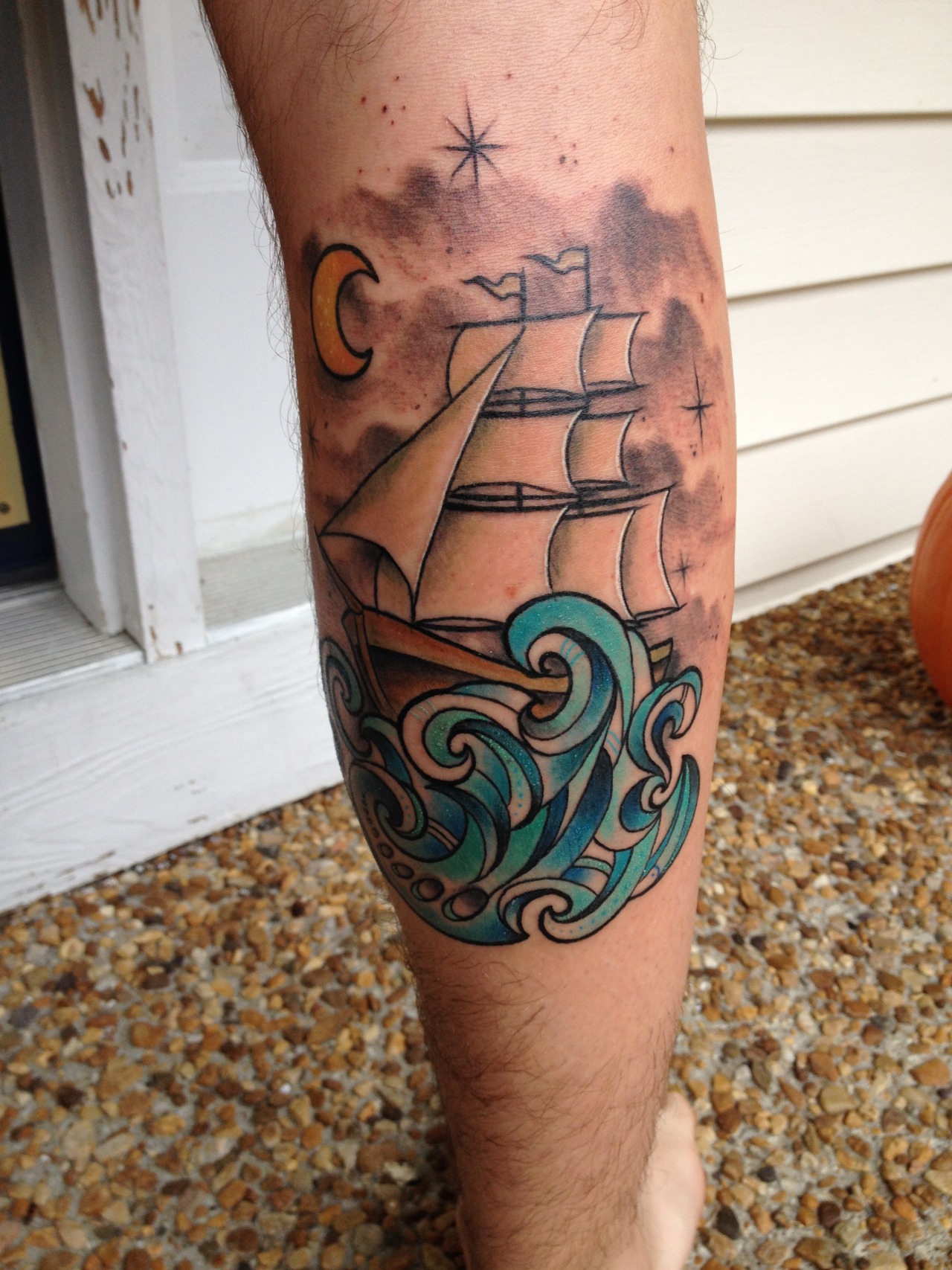 fuckyeahtattoos:  Sailboat done by Joey Martin who tattoos out of Rocksteady Tattoo
