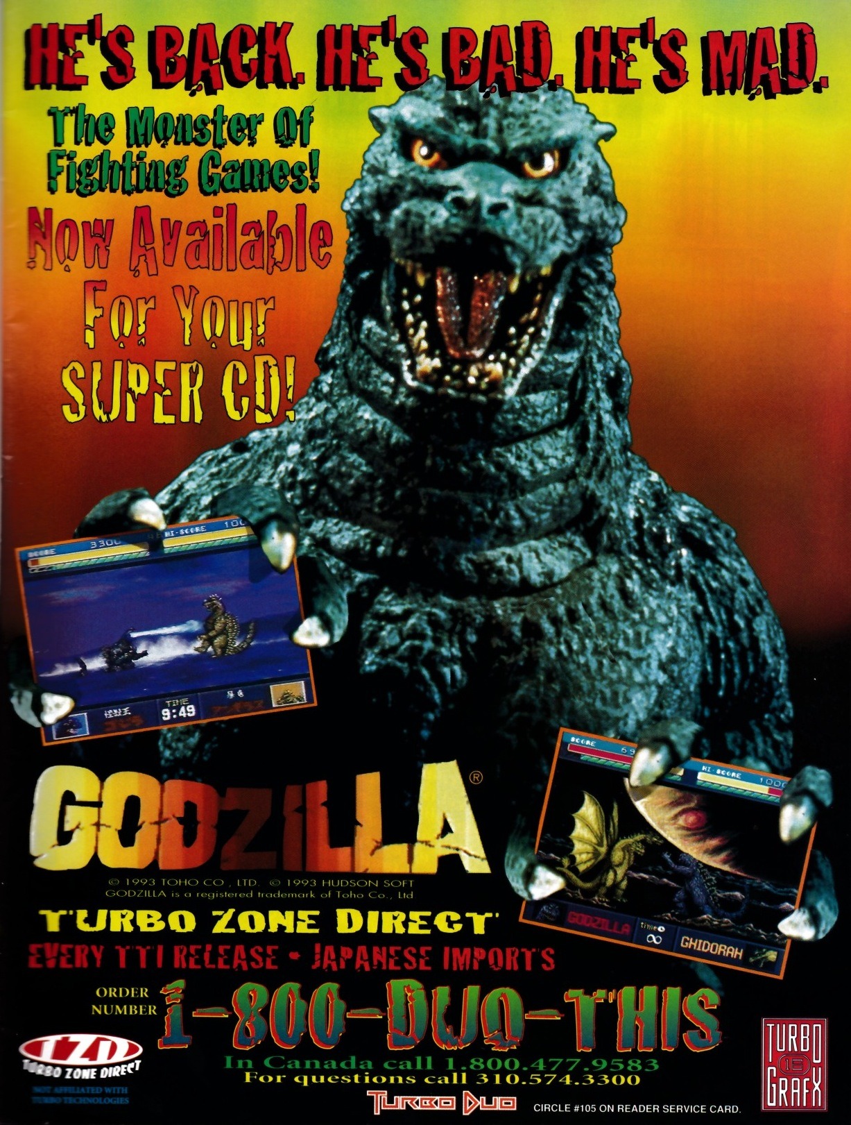 “Turbo Zone Direct - ‘Godzilla: Battle Legends’”
• Video Games, November 1994 (#11)