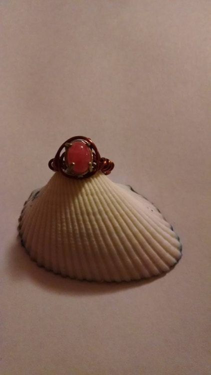 melissaiam14:Genuine Pink Rhodochrosite Wire Wrapped Pinky Gemstone Ring Silver and Copper Size 3 Bo