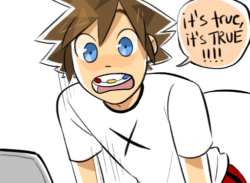 liverpepper:  sora: he’s at a sleepover with hayner pence and olette right now but i can feel it in my heart!!! my bones!!! roxas is sad and lonely and missing me right now!!! we have a connection!!!! 