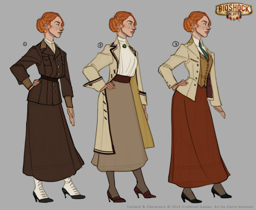 saveroomminibar:  Bioshock Infinite. The Lutece Twins.by Claire Hummel. shoomlah:  More of my vis dev work for Bioshock: Infinite! (You can see my concepts for young Liz over yonder in this post) Sooo I also got to work on designing Robert and Rosalind,
