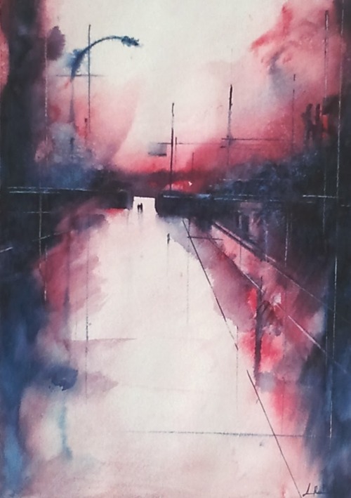 Aitor Renteria (Spanish, b. Bilbao, Spain) - Exit, 2014   Paintings: Watercolors