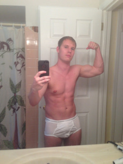 kitesohigh:Cutie flexing in his full cut hanes briefs