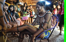 Preparations for a traditional Xerente marriage,