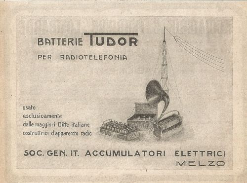 Batteries Tudor For RadiotelephonyUsed exclusively by major Italian radio manufacturers