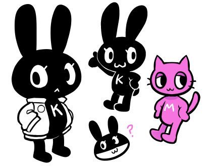 Character design sketches for CMYK, a colour-coded animal sentai...