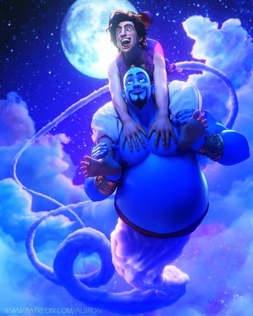 Aladdin and Genie in a new version of a Whole New World.  Donors on PATREON can see the naked versio