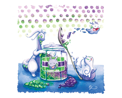 lyndseylittle: Goomy/ Sligoo/ Goodra piece I painted in watercolors for a Pokemon-themed art show th