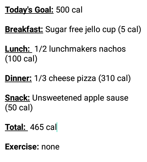 really-fat-really-sad:  Day 2 done 👏🏻  Also, the “today’s goals” are set off of a diet called the “summer body challenge”. I have a screenshot of it, but I don’t want to post it because someone already has. I can’t find it to reblog