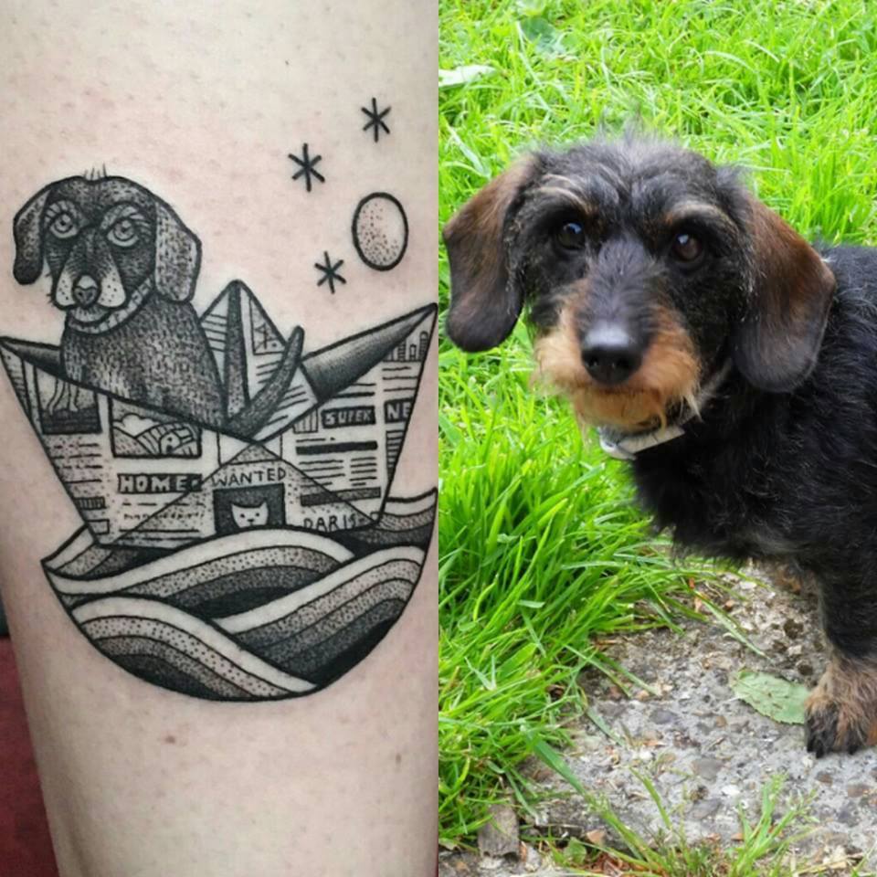 fuckyeahtattoos:  Got my dachshund Snoopy done by Susanne König at Salon Serpent