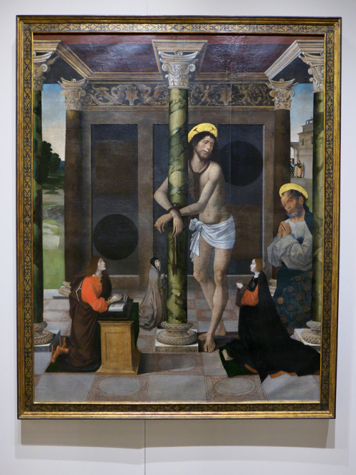 Christ tied to the column with St. Peter and donors by Alejo Fernández, 1508