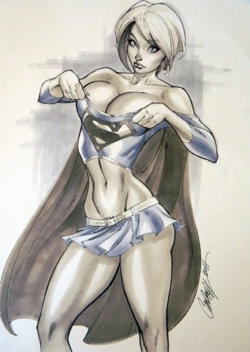 xkryptonianx:  Power Girl trying to fit in Supergirl’s suit… nice try.