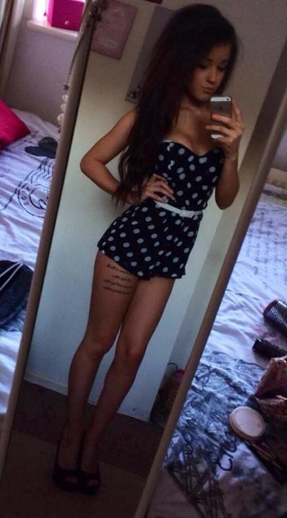 analmisogynist: You can’t quite make it out, but the tattoo on her leg reads, “feel free to fuck any