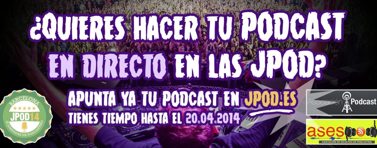Entra en Jpod.es y apunta a tu podcast para un futuro sorteo.
http://www.jpod.es/jpod14/marcate-un-directo/