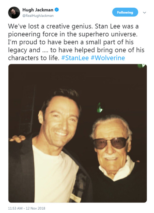 mercedesknights: Tweets dedicated to Stan Lee by some of Marvel’s actors.